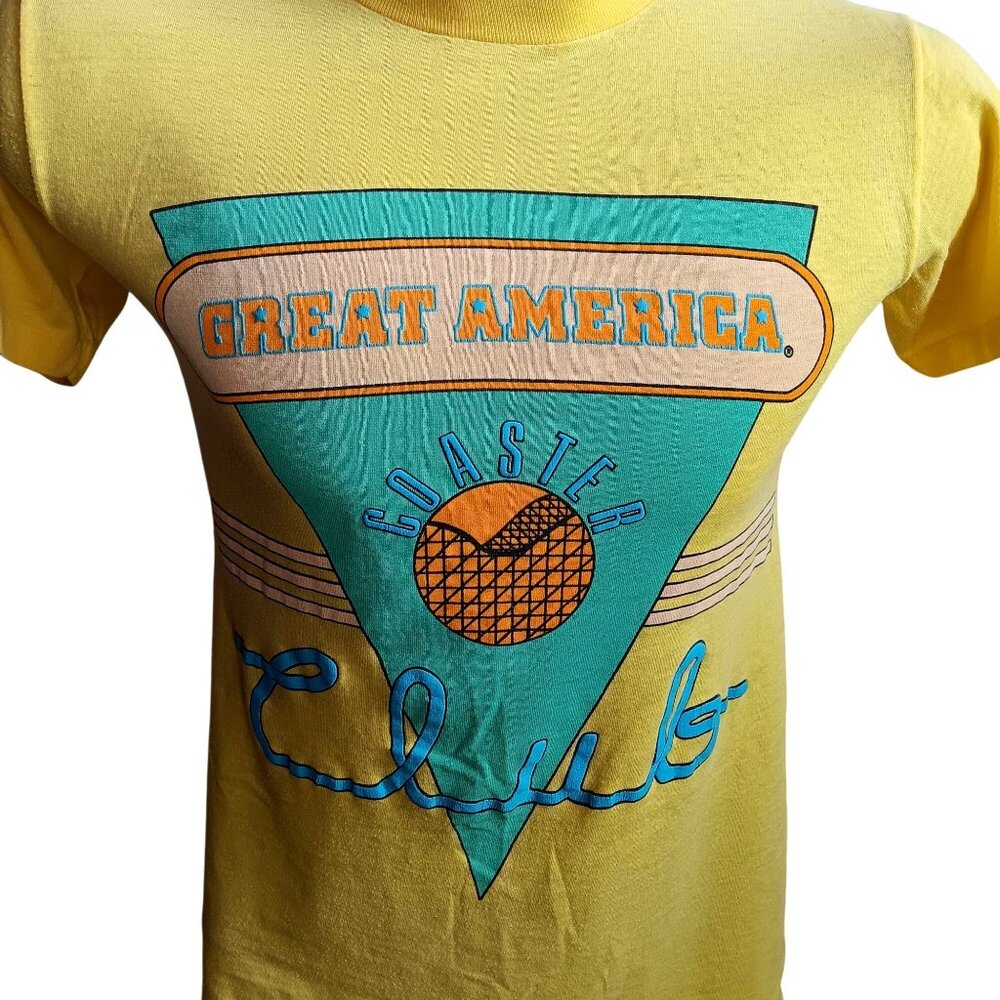 Vintage Small Single Stitch T-shirt Great America Roller Coaster 80's Puff Print - Picture 2 of 7